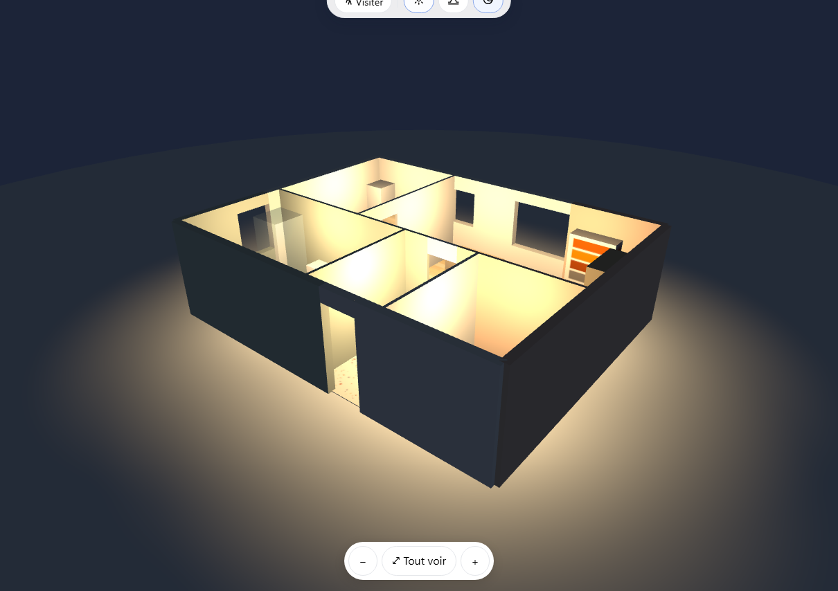 Nächtliche 3D-Ansicht, jeder Raum beleuchtet